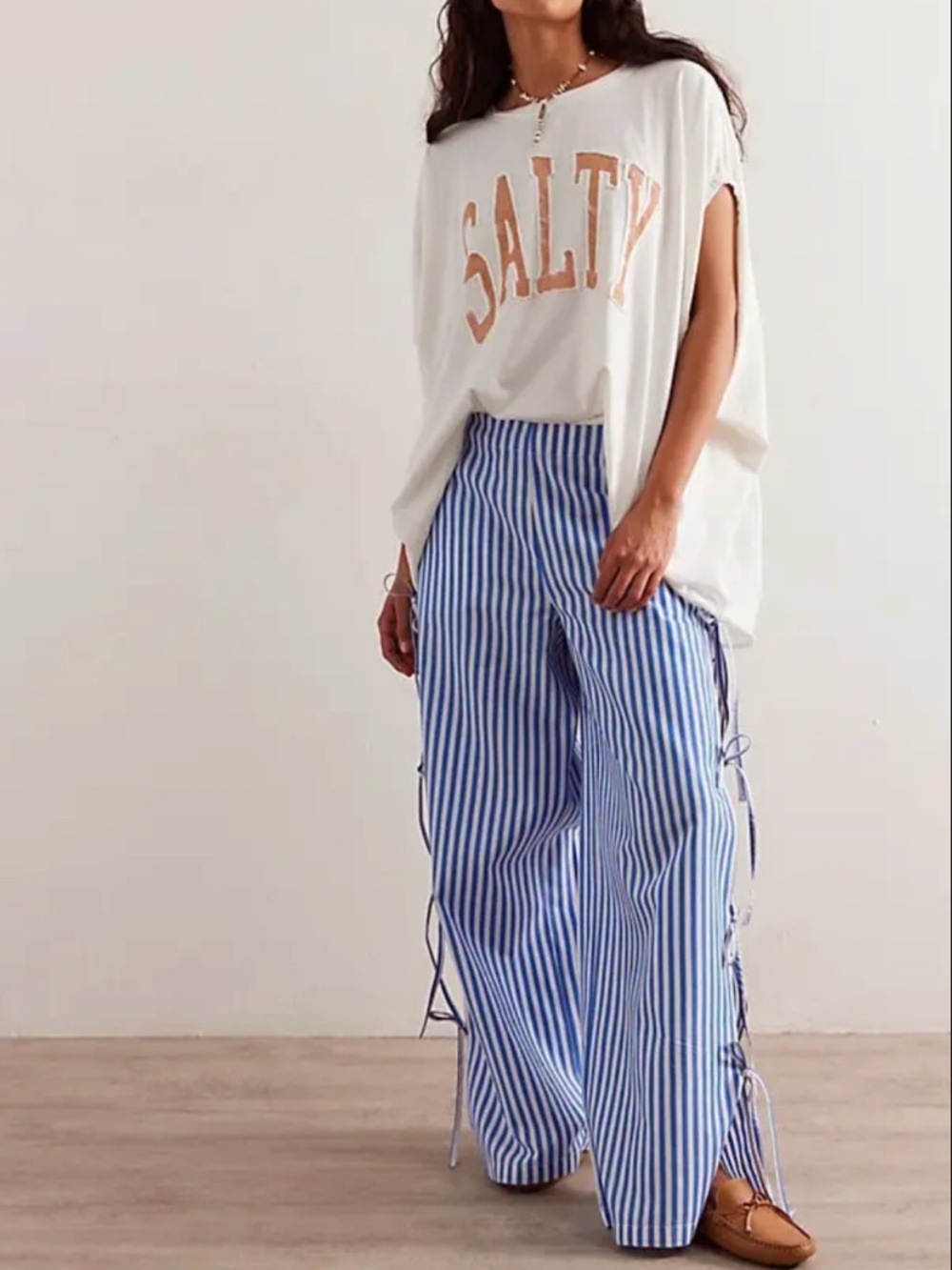 FP x Nigel Preston 'Side-Tie' Pants in Blue Stripe (NWT)